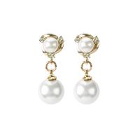 Plastic Pearl Zinc Alloy Earring, with Plastic Pearl, Grape, plated & for woman & with rhinestone 