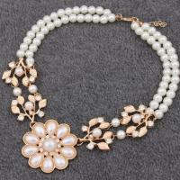 Plastic Pearl Necklace, Zinc Alloy, with Plastic Pearl, with 3.15inch extender chain, Plating champagne gold, Double Layer & fashion jewelry & for woman & with rhinestone Approx 15.75 Inch 