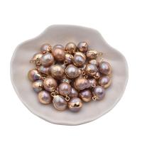 Cultured Freshwater Pearl Brass Pendant, with Brass, purple, 8-13mm 