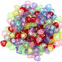Acryl Alphabet Perlen, Herz, DIY & Emaille, gemischte Farben, 10.2x11.6x4.6mm, 100PCs/Tasche, verkauft von Tasche