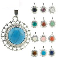 Gemstone Jewelry Pendant, Natural Stone, with Zinc Alloy, platinum color plated & Unisex 34mm 