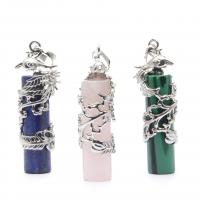 Gemstone Jewelry Pendant, Natural Stone, with Zinc Alloy, Column, platinum color plated & Unisex 