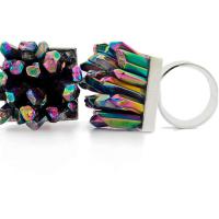 Quartz Finger Ring, Clear Quartz, with Zinc Alloy, plated, Adjustable & Unisex, multi-colored Inner Approx 19mm 
