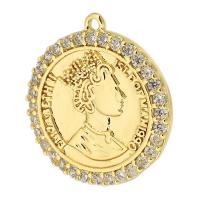 Rhinestone Brass Pendants, Flat Round, gold color plated, Unisex & with rhinestone, golden Approx 1mm 