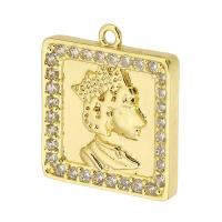 Rhinestone Brass Pendants,  Square, gold color plated, Unisex & with rhinestone, golden Approx 1mm 