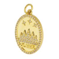Rhinestone Brass Pendants, Oval, gold color plated, Unisex & with rhinestone, golden Approx 3mm 