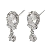 Cubic Zircon (CZ) Drop Earring, Brass, with Cubic Zirconia, silver color plated, for woman & faceted, silver color 1mm 