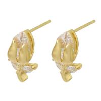 Boucles d'oreilles en laiton zircon cubique, avec zircon cubique, Placage de couleur d'or, pour femme & facettes, doré 1mm, Vendu par PC