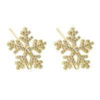 Brass Earring Drop Component, Snowflake, gold color plated, DIY & for woman & with rhinestone, golden 1mm 
