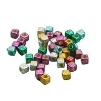 Acryl Alphabet Perlen, Quadrat, plattiert, DIY, gemischte Farben, 6x6mm, 100PCs/Tasche, verkauft von Tasche