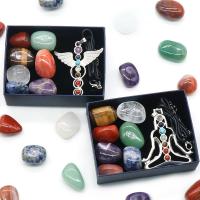 Gemstone Jewelry Set, Healing Stones & necklace, with Zinc Alloy, silver color plated, 8 pieces & no hole, mixed colors [