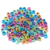 Acrylic Alphabet Beads, Round, printing, DIY & luminated, mixed colors 