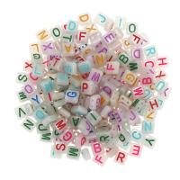 Acryl Alphabet Perlen, Quadrat, DIY & glänzend & Emaille & Doppelloch, gemischte Farben, 4x8.5x7.7mm, 100PCs/Tasche, verkauft von Tasche