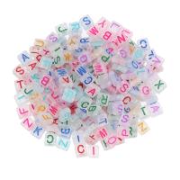 Acryl Alphabet Perlen, Quadrat, DIY & Emaille & Doppelloch & satiniert, gemischte Farben, 4x7.7x8.5mm, 100PCs/Tasche, verkauft von Tasche