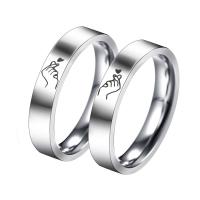 Couple Finger Rings, 304 Stainless Steel & for couple & enamel, original color, 4mm 