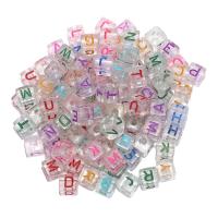 Acryl Alphabet Perlen, Quadrat, DIY & Emaille, gemischte Farben, 10mm, 100PCs/Tasche, verkauft von Tasche