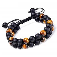 Gemstone Bracelets, Abrazine Stone, with Knot Cord & Tiger Eye, Double Layer & Unisex 16mm Approx 7.5-11.8 Inch 