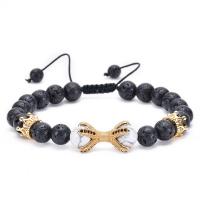 Lava Bead Bracelet, with Knot Cord & Gemstone & Brass & Unisex & micro pave cubic zirconia, 13*21mm,8mm Approx 7-11.6 Inch 