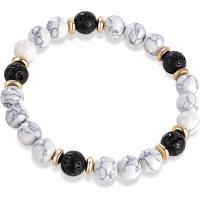 Gemstone Bracelets, Howlite, with Lava & Brass, handmade, Unisex & radiation protection, 8mm Approx 7.48 Inch 