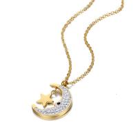 Zirkonia Edelstahl Halskette, 304 Edelstahl, Mond und Sterne, plattiert, Modeschmuck & Micro pave Zirkonia, keine, Länge:60 cm, verkauft von PC