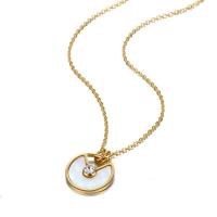 Cubic Zirconia Stainless Steel Necklace, 304 Stainless Steel, with Cubic Zirconia & White Shell, with 5cm extender chain, Round, plated, fashion jewelry & for woman cm 