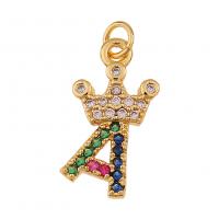 Cubic Zirconia Micro Pave Brass Pendant, Letter, gold color plated & micro pave cubic zirconia, multi-colored 