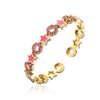 Brass Cuff Bangle, gold color plated, micro pave cubic zirconia & for woman & enamel, 55mm 