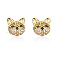 Cubic Zirconia Pendiente Brass Micro Pave, metal, Perro, chapado en color dorado, diferentes estilos para la opción & micro arcilla de zirconia cúbica & para mujer, 12x12mm, Vendido por Par