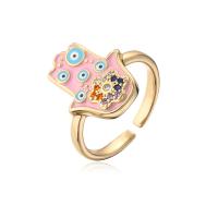 Cubic Zirconia Micro Pave Brass Finger Ring, gold color plated, evil eye pattern & micro pave cubic zirconia & for woman & enamel 18mm 