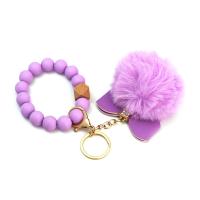 Silicone Key Chain, with Plush & Zinc Alloy, with fluffy ball & Unisex & with rhinestone 16mm, 15mm, 200mm, Inner Approx 85mm 