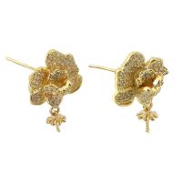 Brass Earring Drop Component, Flower, gold color plated, DIY & with rhinestone, golden 1mm 