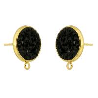 Brass Earring Drop Component, with Ice Quartz Agate, Round, gold color plated, DIY, black 1mm 