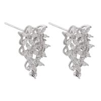 Brass Earring Drop Component, Flower, silver color plated, DIY & with rhinestone, silver color 1mm 