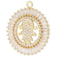 Rhinestone Brass Pendants, with Cubic Zirconia, Round, gold color plated, Unisex & with rhinestone & hollow, golden Approx 1mm 