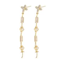 Brass Earring Drop Component, Flower, gold color plated, DIY & with rhinestone, golden 1mm 
