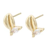 Brass Earring Drop Component, with Cubic Zirconia, gold color plated, DIY & faceted, golden 1mm 