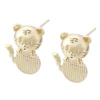 Brass Earring Stud Component, Tiger, gold color plated, for woman, golden 1mm 
