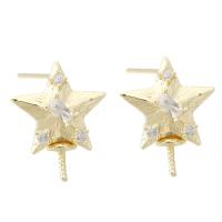 Brass Earring Stud Component, Star, gold color plated, DIY & with rhinestone, golden 1mm 