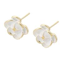 Brass Earring Stud Component, Flower, gold color plated, for woman & enamel 1mm 