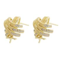 Brass Earring Stud Component, gold color plated, for woman & with rhinestone, golden 1mm 