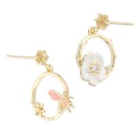 Brass Earring Drop Component, gold color plated, for woman & enamel & with rhinestone, golden  1mm 