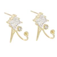 Brass Earring Stud Component, with Cubic Zirconia, gold color plated, DIY & faceted, golden 1mm 