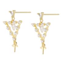 Brass Earring Drop Component, Triangle, gold color plated, DIY & with rhinestone & hollow, golden 1mm 