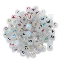 Acrylic Alphabet Beads, Round, hot stamping, DIY & luminated, mixed colors 