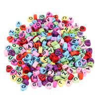 Acryl Alphabet Perlen, Herz, DIY & Emaille, gemischte Farben, 7x7mm, 100PCs/Tasche, verkauft von Tasche