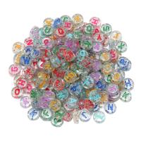 Acrylic Alphabet Beads, Flat Round, DIY & enamel, mixed colors 