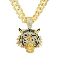 Rhinestone Zinc Alloy Necklace, Tiger, plated, fashion jewelry & with rhinestone Inch 