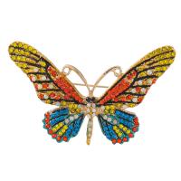 Rhinestone Zinc Alloy Brooch, Butterfly, gold color plated, for woman & with rhinestone 