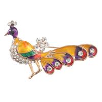 Rhinestone Zinc Alloy Brooch, Peacock, gold color plated, for woman & enamel & with rhinestone 