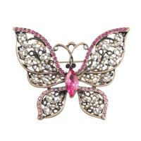 Rhinestone Zinc Alloy Brooch, Butterfly, plated, for woman & with rhinestone & hollow 